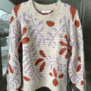 Lush Textured Knit Sweater - Cream, Red, and Purple